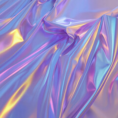 Fototapeta premium Holographic iridescent fabric, shimmering folds, pastel colors