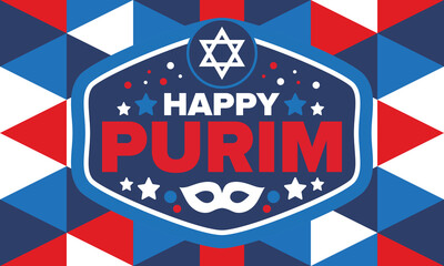 Purim. Happy Purim. Traditional Jewish religious holiday. Star of David, Carnival mask. Israel history. Сelebrated by a masquerade and festival. Poster art. Vector illustration