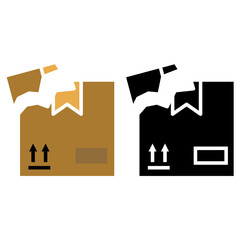 Broken box icon, simple flat style, illustration, logo sign symbol pictogram template, for ui or ux isolated on white for mobile app, editable