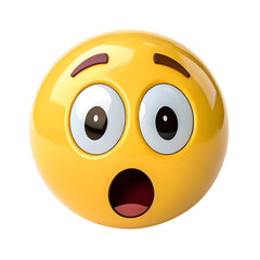 Fototapeta premium A big yellow color mind blowing emoji illustration on white background. big eyes and open mouth yellow emoji illustration on white. High quality emoji.