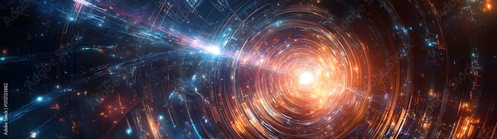 Poster Mesmerizing cosmic swirl of vibrant interstellar energy and glowing celestial phenomena  Hypnotic digital abstract background depicting a dynamic and surreal deep space scene with shimmering stars