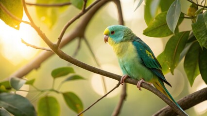 Fototapeta premium a colorful parrot perched on a tree branch, basking in the sunlight 