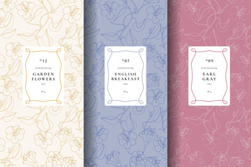 A collection of seamless vector patterns featuring intricate floral designs, perfect for enhancing tea packaging aesthetics. These patterns are ideal for various tea products, adding a touch of elegan