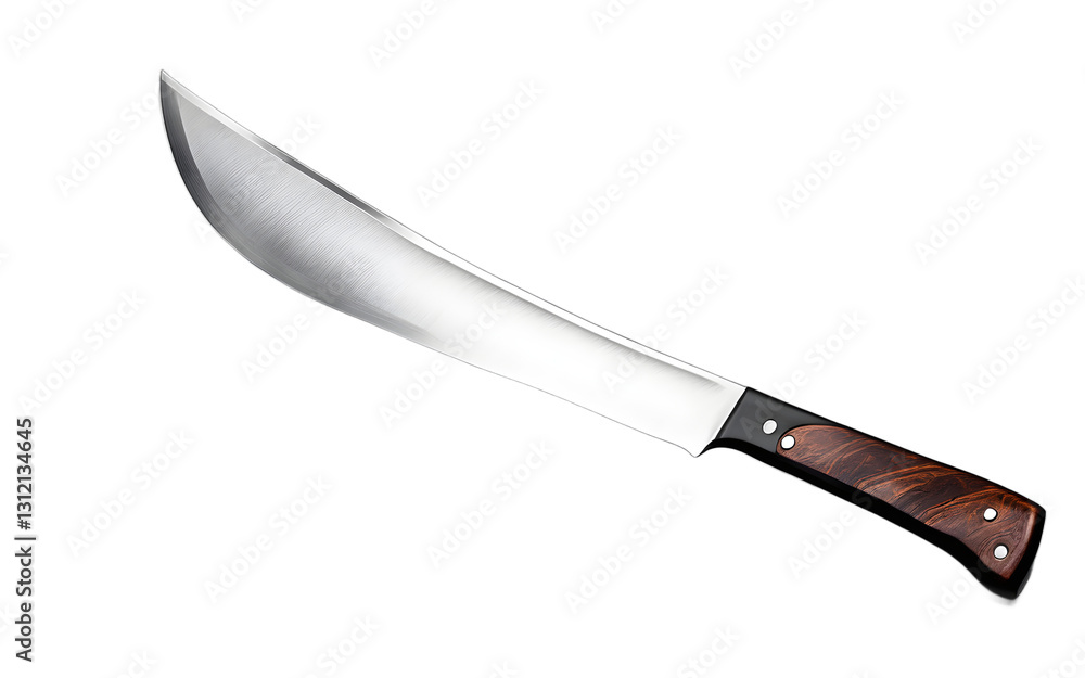 Poster a machete with a long, curved blade, isolated on a empty plain background