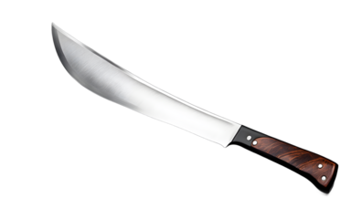 A machete with a long, curved blade, isolated on a empty plain background
