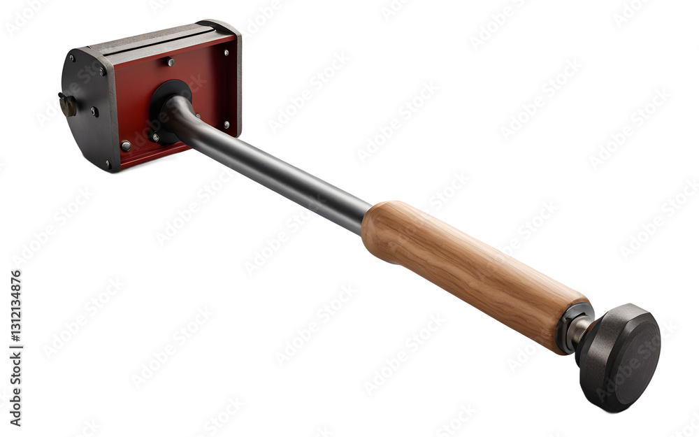 Poster a manual rammer with a wooden handle and steel base, isolated on a empty plain background
