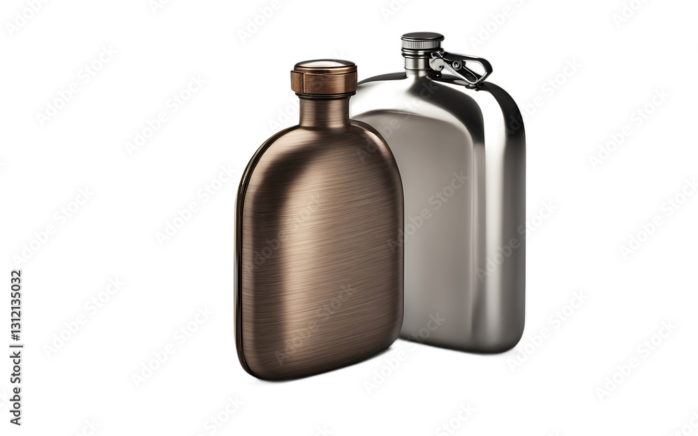 Poster a metal flask for carrying liquids, isolated on a empty plain background