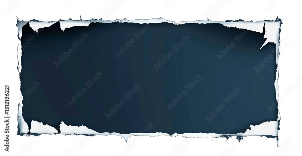 Aufkleber torn paper frame: a rectangular sheet of paper with torn edges, revealing a dark background