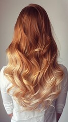 Naklejka premium Portrait Of Beautiful Young Blond Woman With Long Wavy Hair. Back view