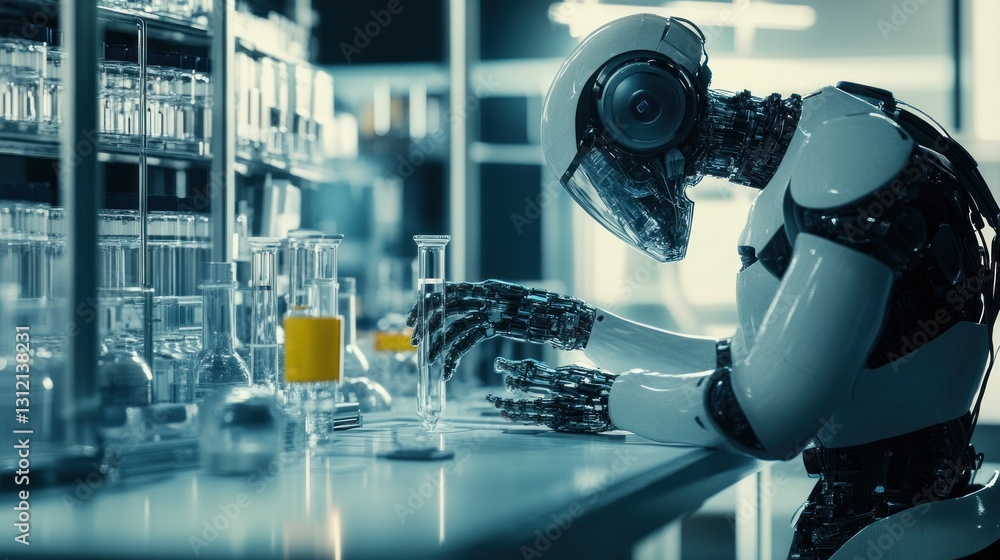 Aufkleber advanced robotic scientist in a futuristic laboratory conducting experiments