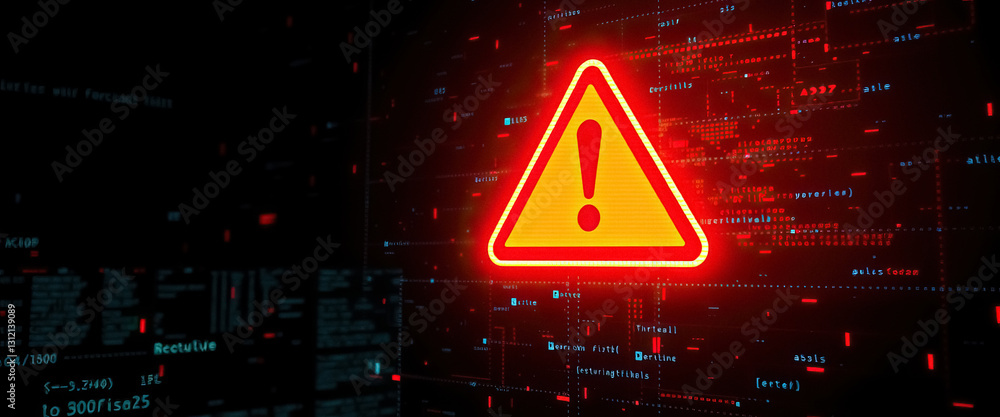 Poster Digital security warning displayed on dark background with various code and data elements