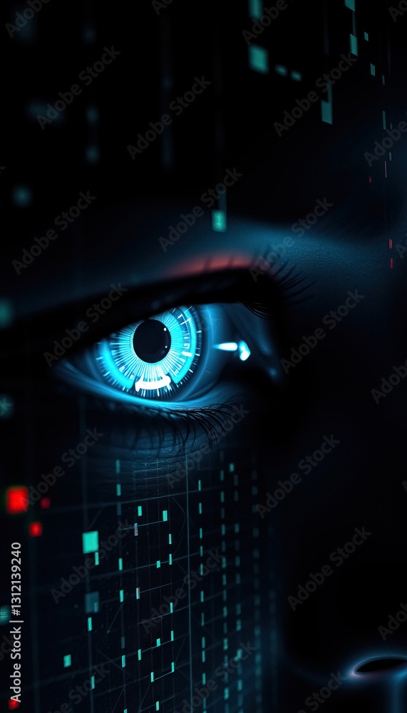 Poster futuristic eye with digital overlay technological advance and interface of future