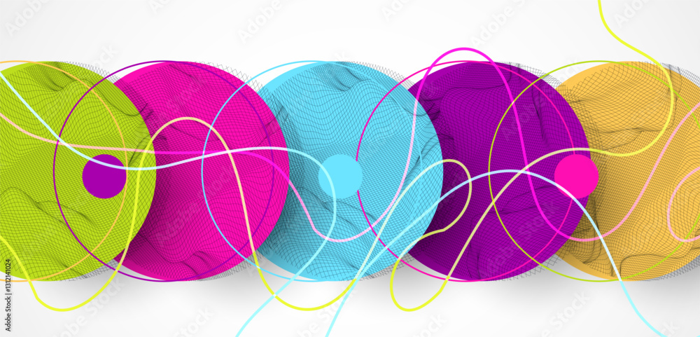 Leinwandbilder Abstract colored background.  Wireframe circles. Modern science or technology art elements. Surface illustration. Vector.