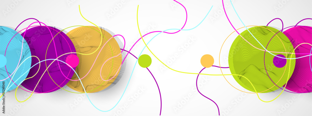 Poster Abstract colored background.  Wireframe circles. Modern science or technology art elements. Surface illustration. Vector.