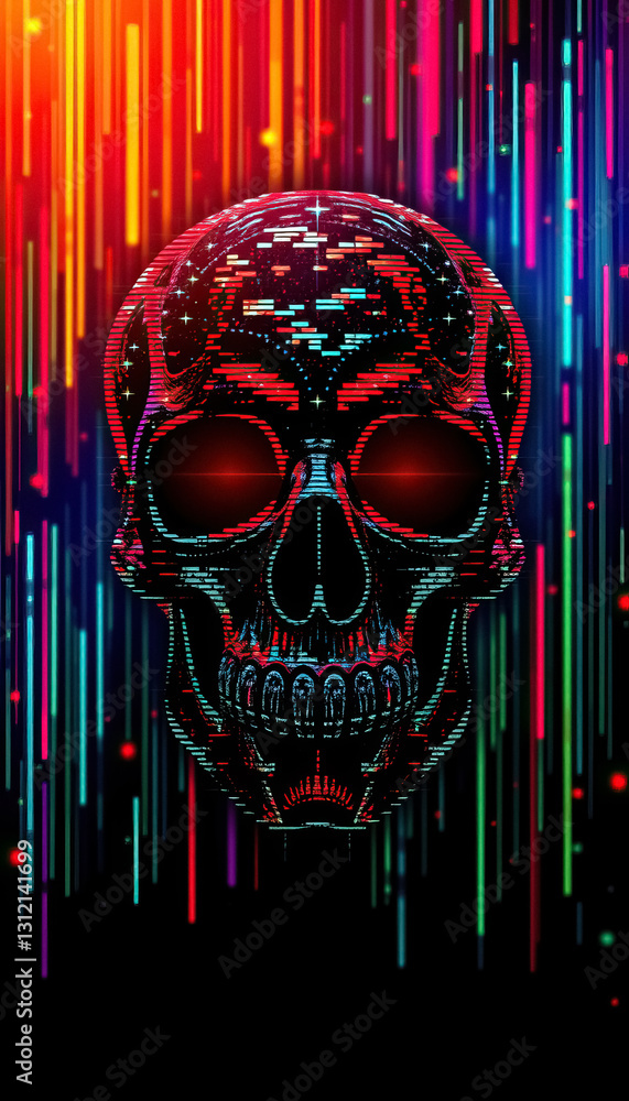 Poster skull with geometric design and glowing lines background vivid and modern abstract art