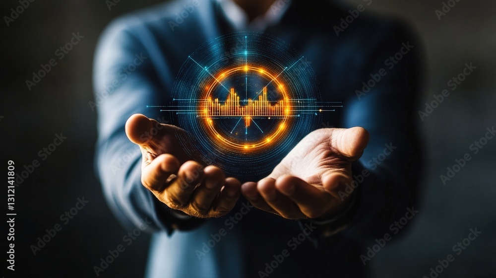 Poster individual holding a digital image on a device showcasing the interaction between technology and per