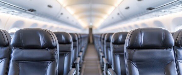 Fototapeta premium Clean and organized airplane cabin interior featuring seats and a window highlighting the importance of hygiene in travel