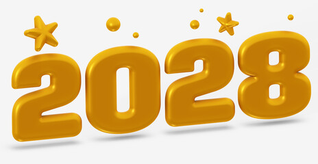Bright Golden 2028 Numbers with Decorative Stars