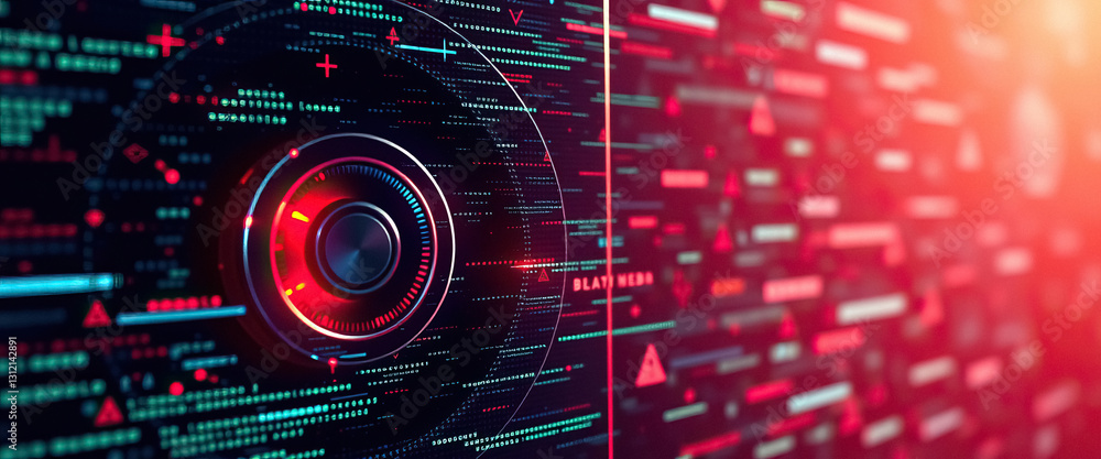 Poster Digital security interface with futuristic design featuring central lock and tech patterns