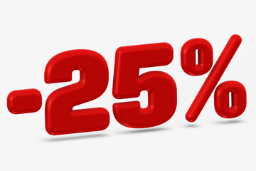 Eye-Catching three-dimensional 25 Percent Discount in Bright Red Color