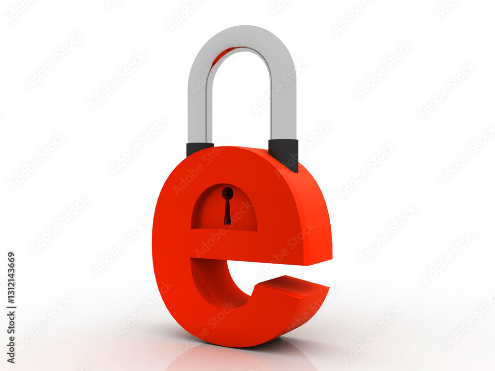 Poster 3d rendering e-mail symbol with lock. internet security concept