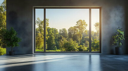 Modern room with forest view