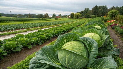 Harvesting fresh cabbages in a lush garden setting nature's bounty organic content vibrant environment scenic viewpoint sustainable agriculture