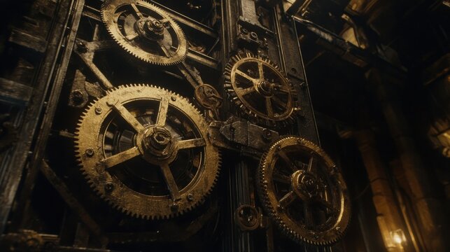 Intricate Golden Gears: A Glimpse into a Steampunk Machinery