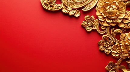 Naklejka premium Gold Carvings on Red Background