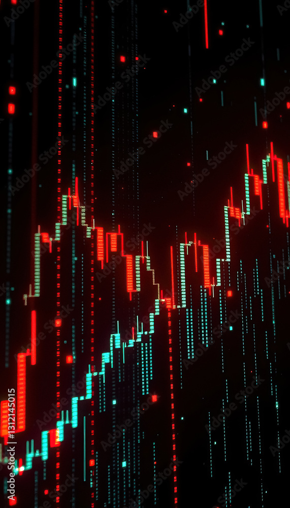 Poster abstract financial chart upward trend with red and green data visualization
