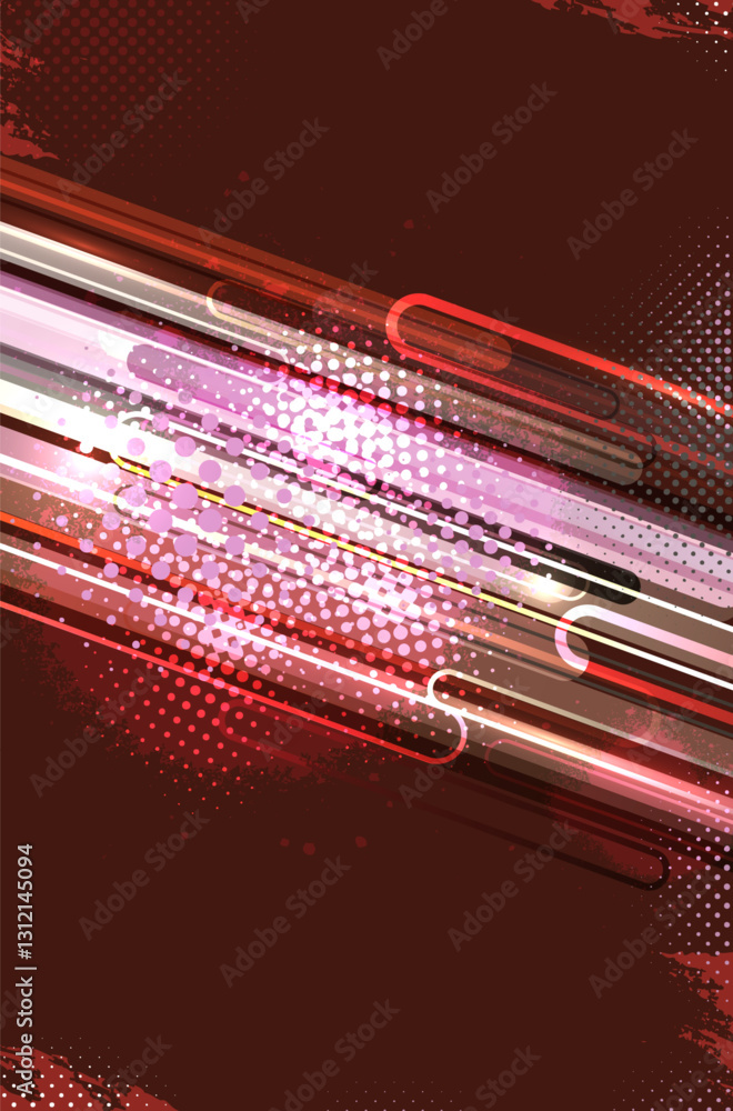 Poster dynamic lines and dots in powerful red background