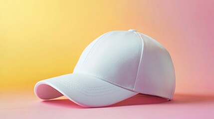 Fototapeta premium White baseball cap on a pink and yellow background