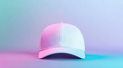 Fototapeta premium Stylish white baseball cap in vibrant neon light