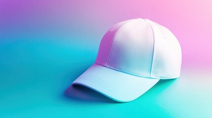 Fototapeta premium Stylish white baseball cap on a vibrant gradient background