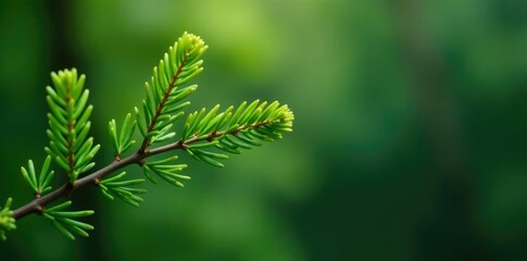 Fototapeta premium Single isolated cedar branch with few needles, branches, single