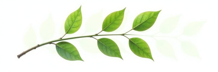 Obraz premium Single isolated branch with leaves on white background, leafy, minimalist, isolation