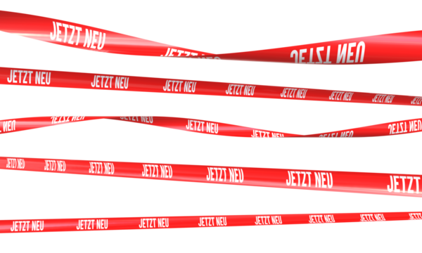 Realistic red ribbons with the german words jetzt neu meaning now new waving on a transparent background
