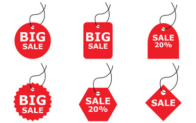 Sale tags collection Set of vector red starburst, sunburst badges. of vecor illustration