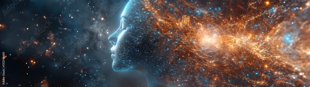 Leinwandbilder striking digital of a futuristic ethereal figure emanating cosmic energy and glowing light against a