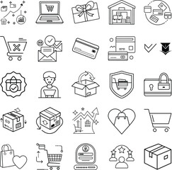 Ecommerce Icons Shopping Cart, Payment, Delivery, Security, and Growth