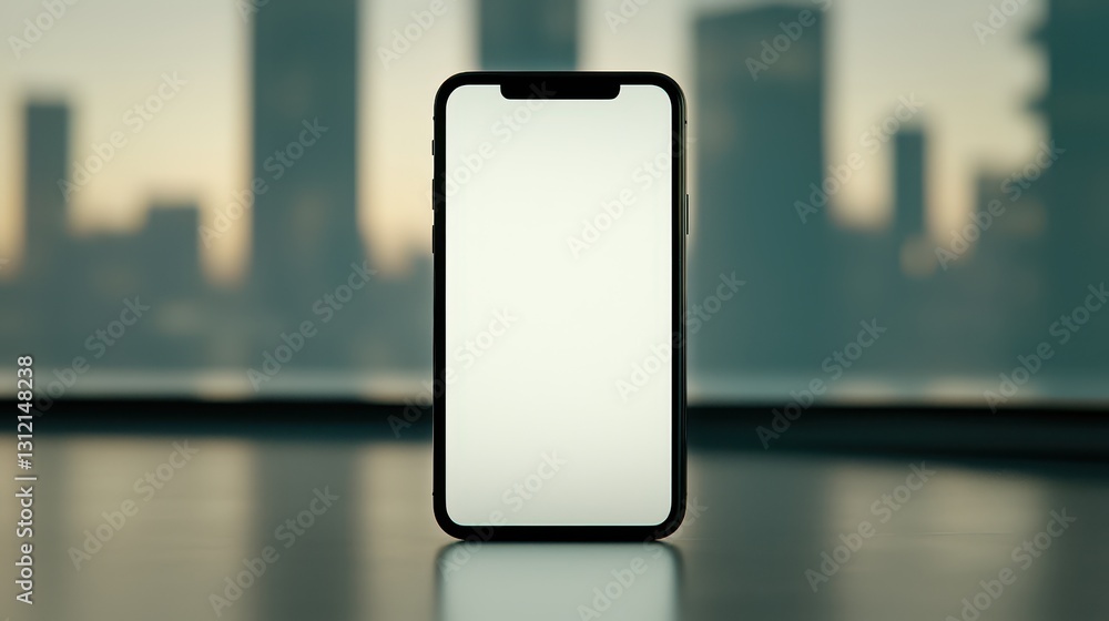 Poster modern smartphone with blank screen on table, ideal for app and design mockups