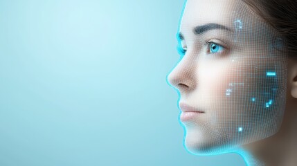 Futuristic woman's face with grid overlay, a stunning blend of technology and beauty in digital art