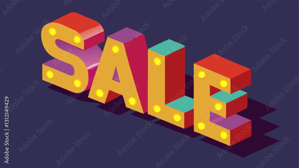 Poster threedimensional sale letters a threedimensional sale in bright colors illuminated from within by le