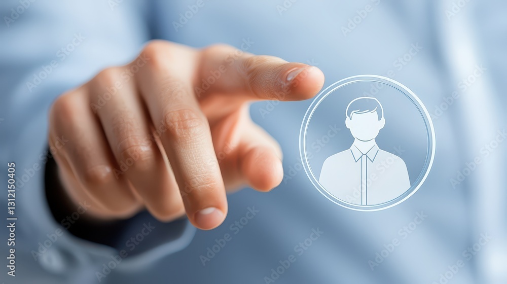 Aufkleber person activating user icon button, accessing profiles, settings, identity and personalized experien