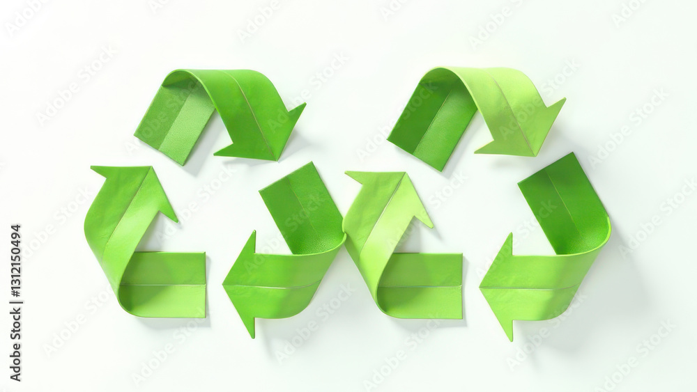 Poster green recycling symbols are arranged in a dynamic pattern against a light background. the design emp