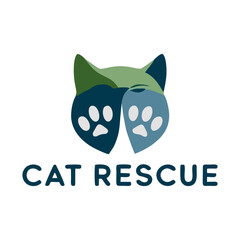 Creative cat rescue logo with a playful kitten silhouette. Ideal for pet welfare organizations, animal adoption programs, and shelters.