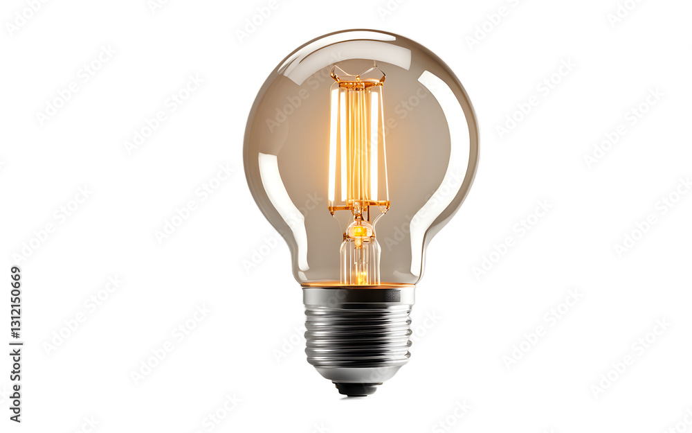 Poster a modern led light bulb emitting a warm glow, isolated on a empty plain background