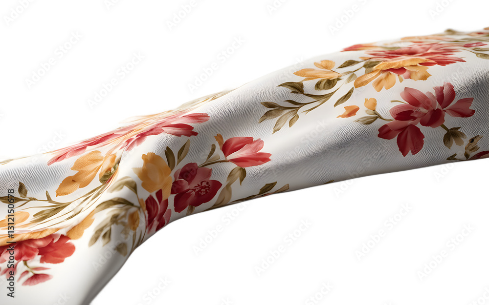 Poster A neatly folded tablecloth with a floral pattern, isolated on a empty plain background