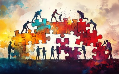 A highperformance team building a structure from interlocking puzzle pieces