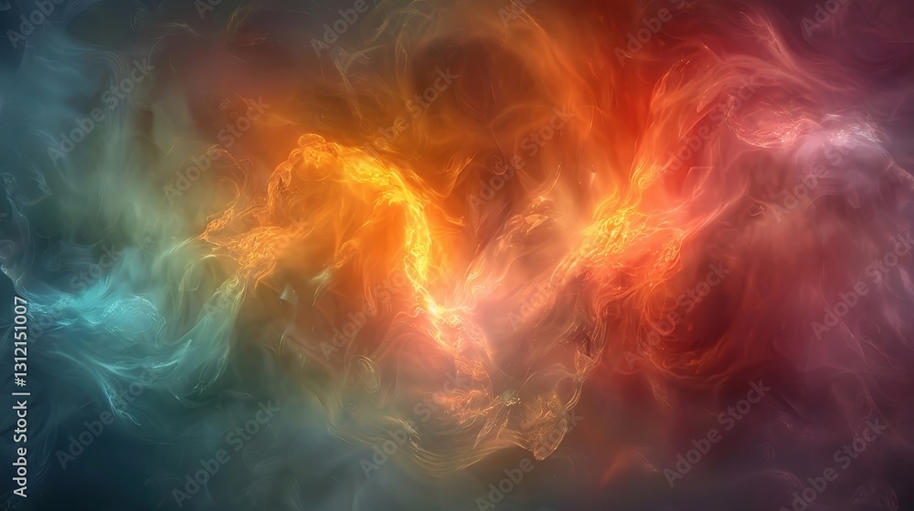 Poster vivid shades of blue orange and red intertwine in a mesmerizing display of colors. the fluid pattern